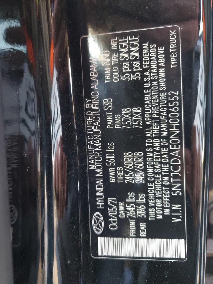 2022 HYUNDAI SANTA CRUZ SEL VIN:5NTJCDAE0NH006552