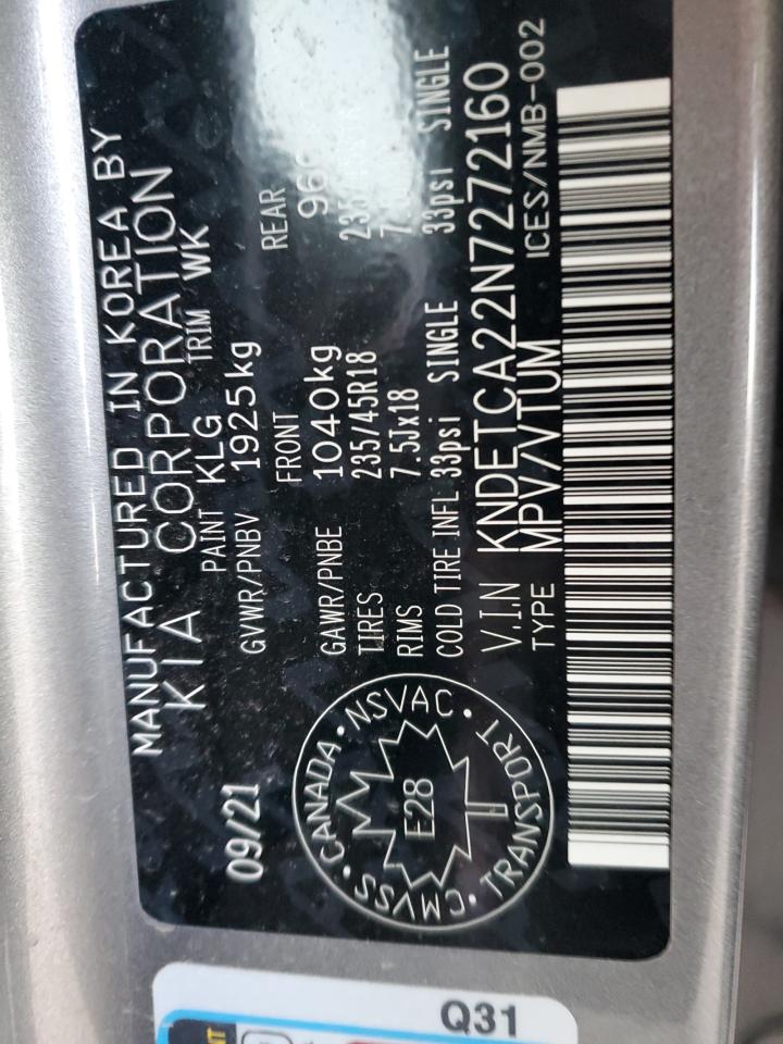 2022 KIA SELTOS SX VIN:KNDETCA22N7272160