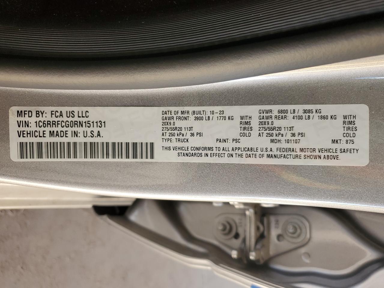 2024 RAM 1500 TRADESMAN VIN:1C6RRFCG0RN151131