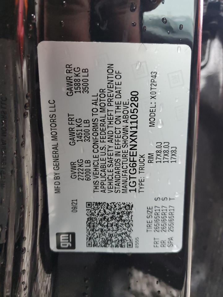 2022 GMC CANYON AT4 VIN:1GTG6FENXN1105280