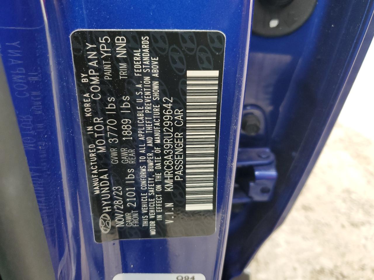 2024 HYUNDAI VENUE SEL VIN:KMHRC8A39RU299642