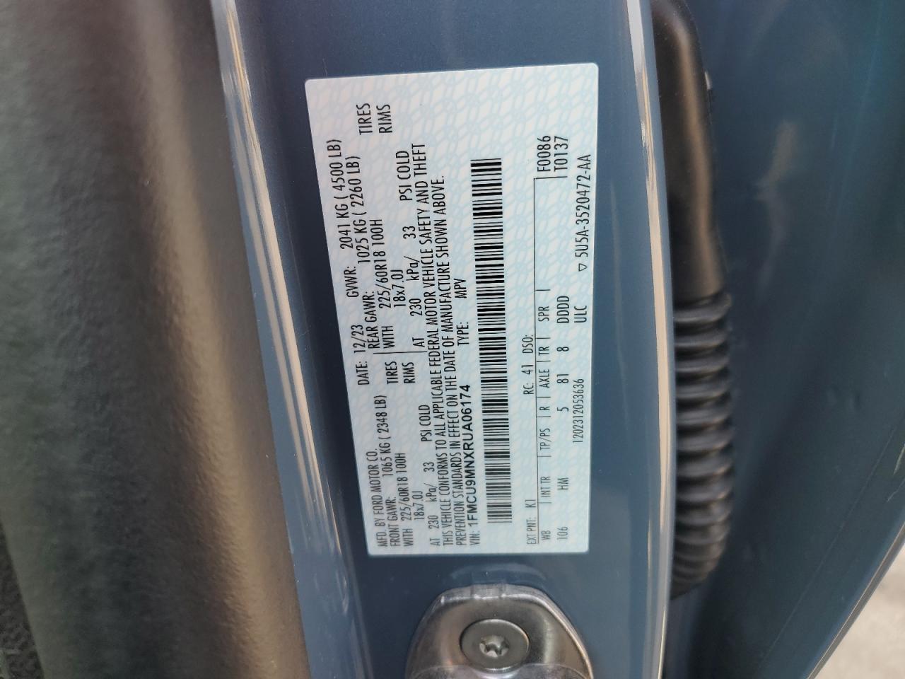 2024 FORD ESCAPE ST LINE VIN:1FMCU9MNXRUA06174