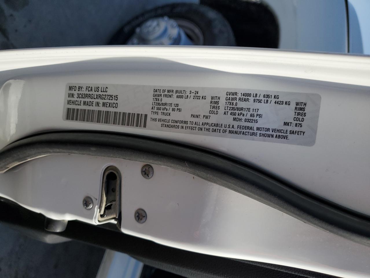 2024 RAM 3500 TRADESMAN VIN:3C63RRGLXRG272515