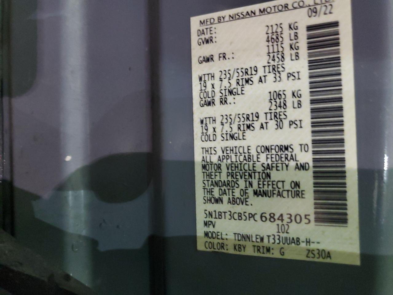 2023 NISSAN ROGUE SL VIN:5N1BT3CB5PC684305