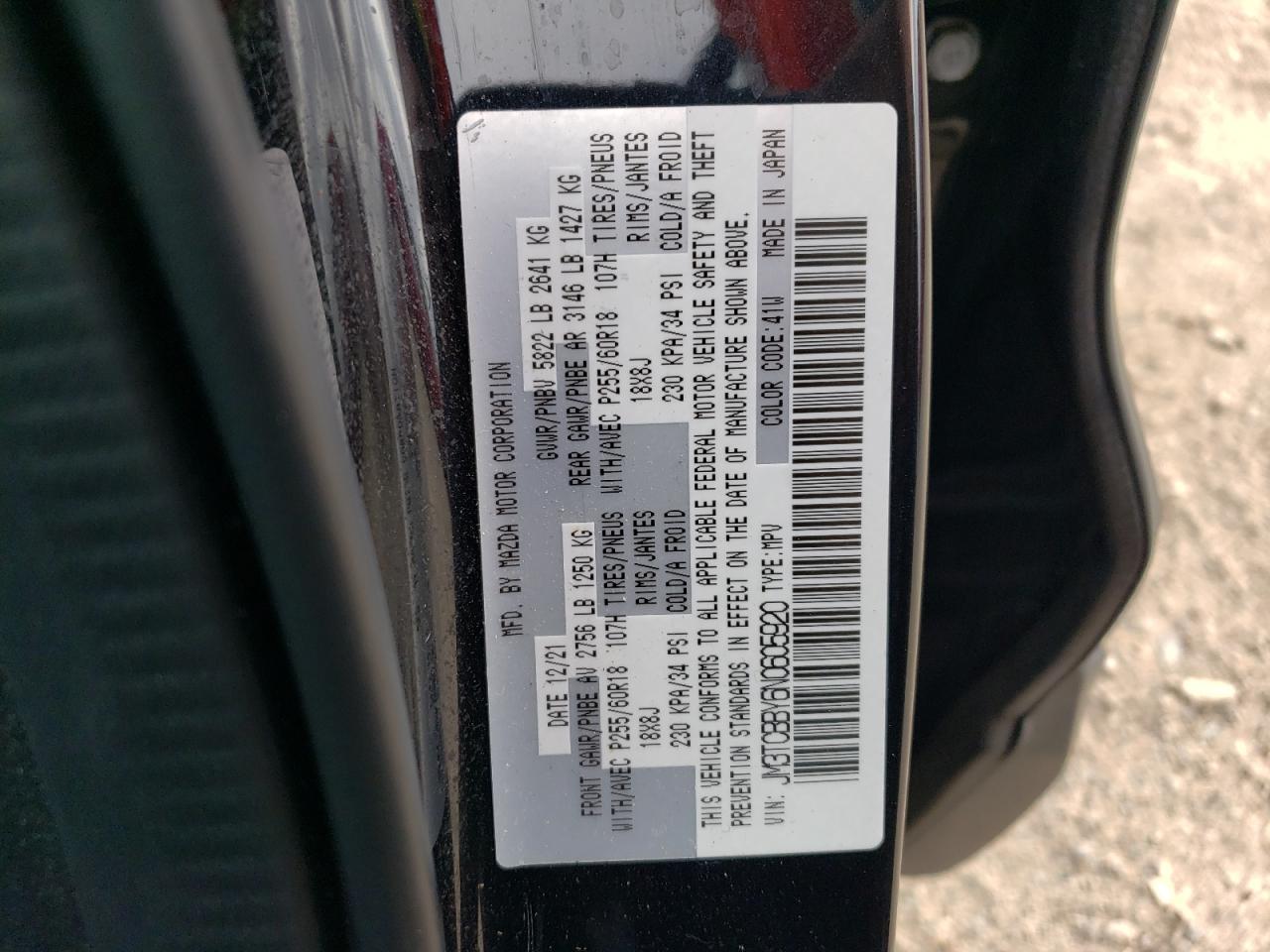 2022 MAZDA CX-9 SPORT VIN:JM3TCBBY6N0605920