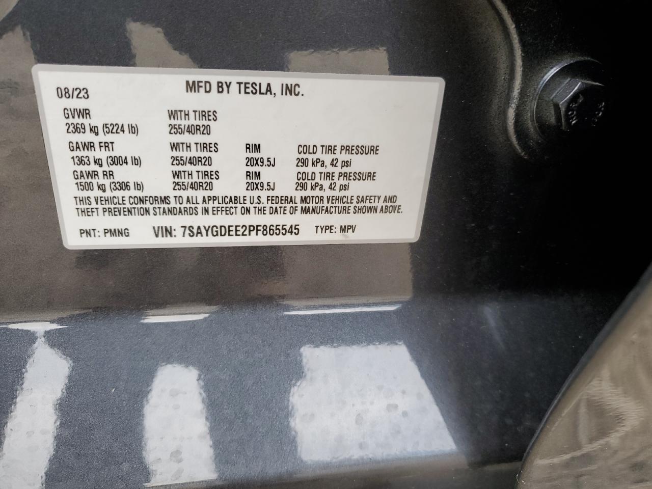 2023 TESLA MODEL Y VIN:7SAYGDEE2PF865545