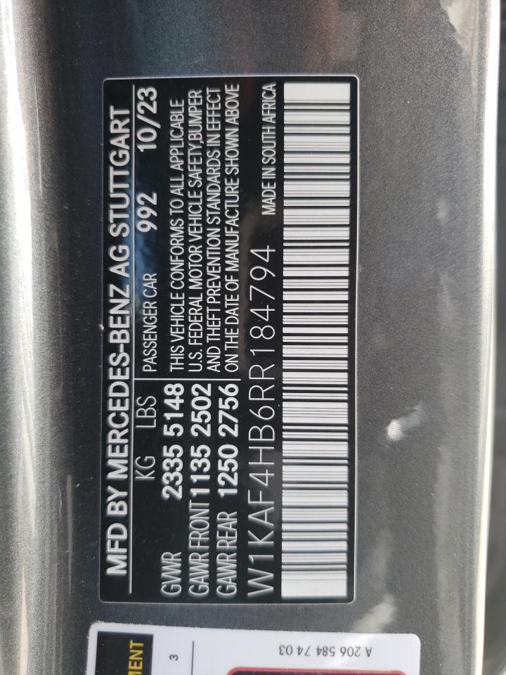 2024 MERCEDES-BENZ C 300 4MATIC VIN:W1KAF4HB6RR184794