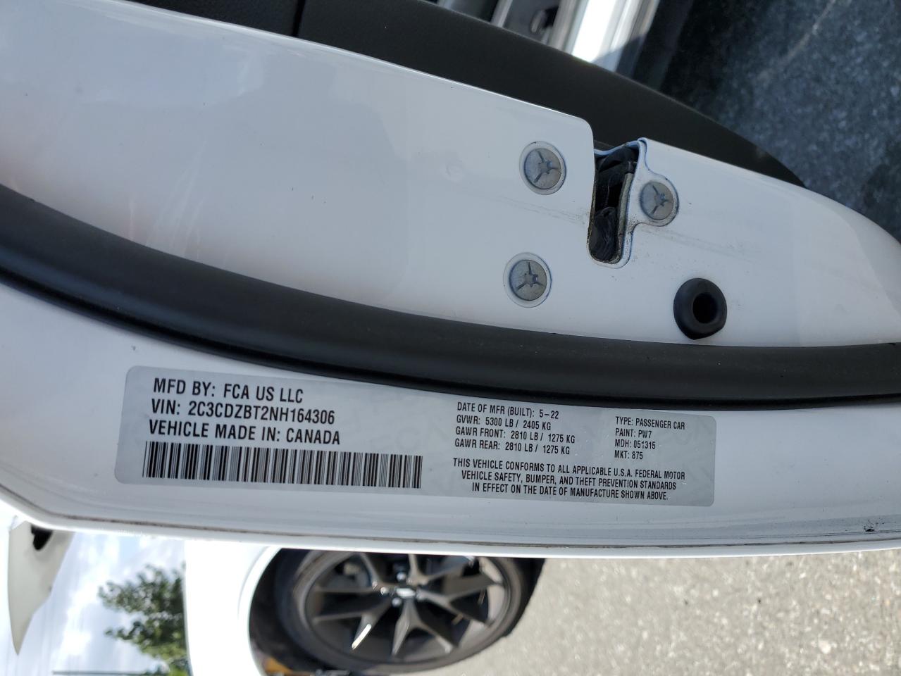 2022 DODGE CHALLENGER R/T VIN:2C3CDZBT2NH164306