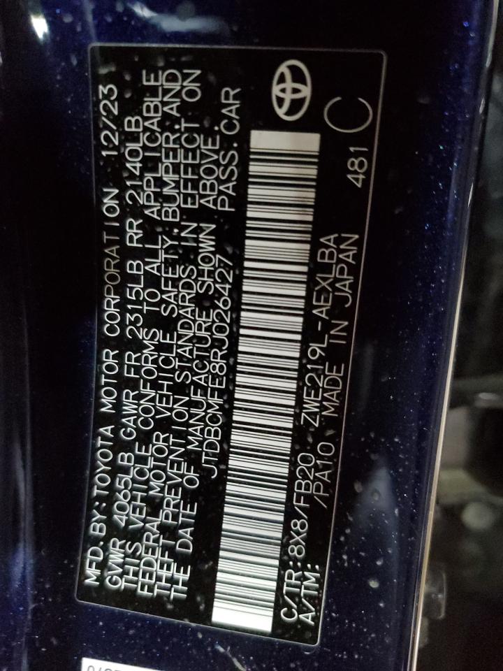 2024 TOYOTA COROLLA LE VIN:JTDBCMFE8RJ026427