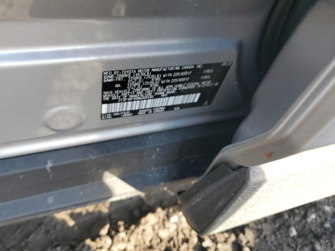 2022 TOYOTA RAV4 XLE VIN:2T3P1RFV6NW306495