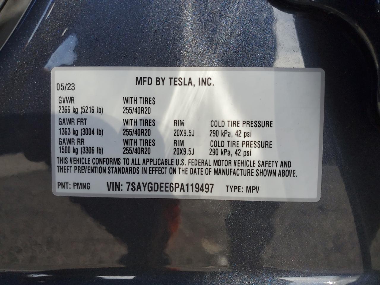 2023 TESLA MODEL Y VIN:7SAYGDEE6PA119497