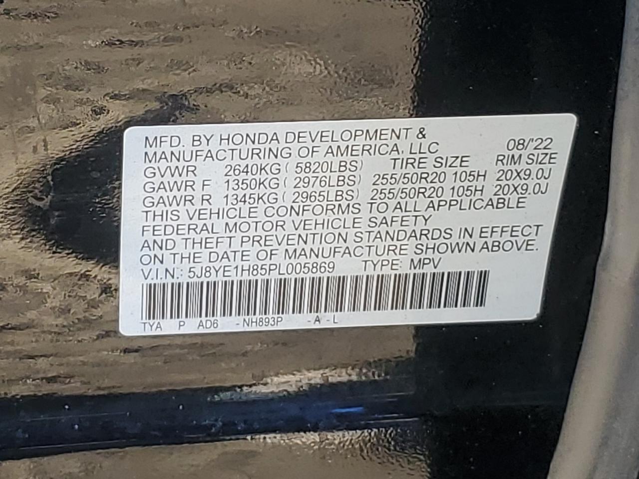 2023 ACURA MDX ADVANCE VIN:5J8YE1H85PL005869