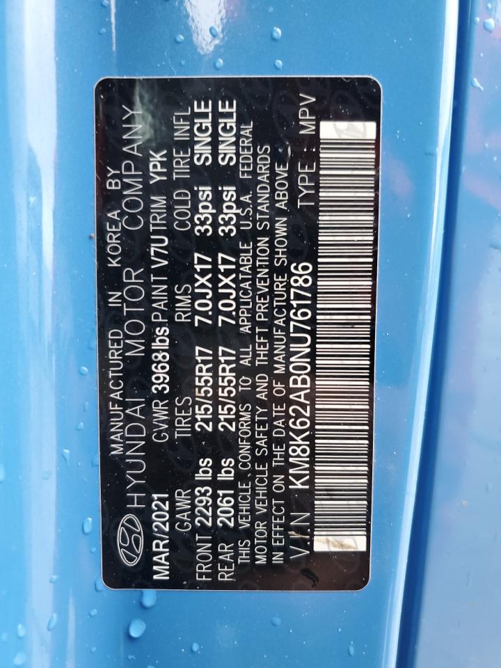 2022 HYUNDAI KONA SEL VIN:KM8K62AB0NU761786