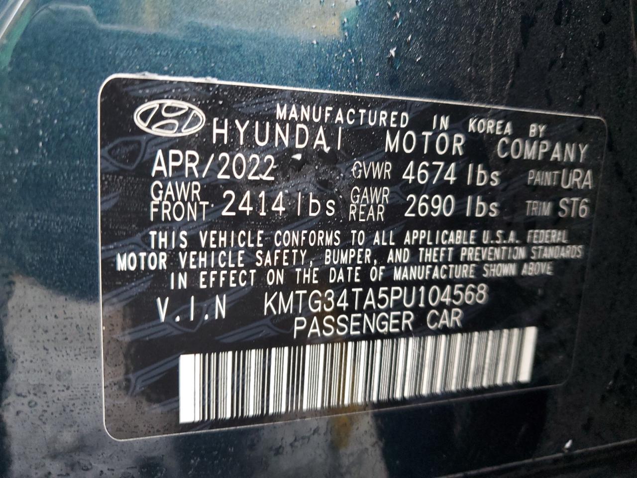 2023 GENESIS G70 BASE VIN:KMTG34TA5PU104568