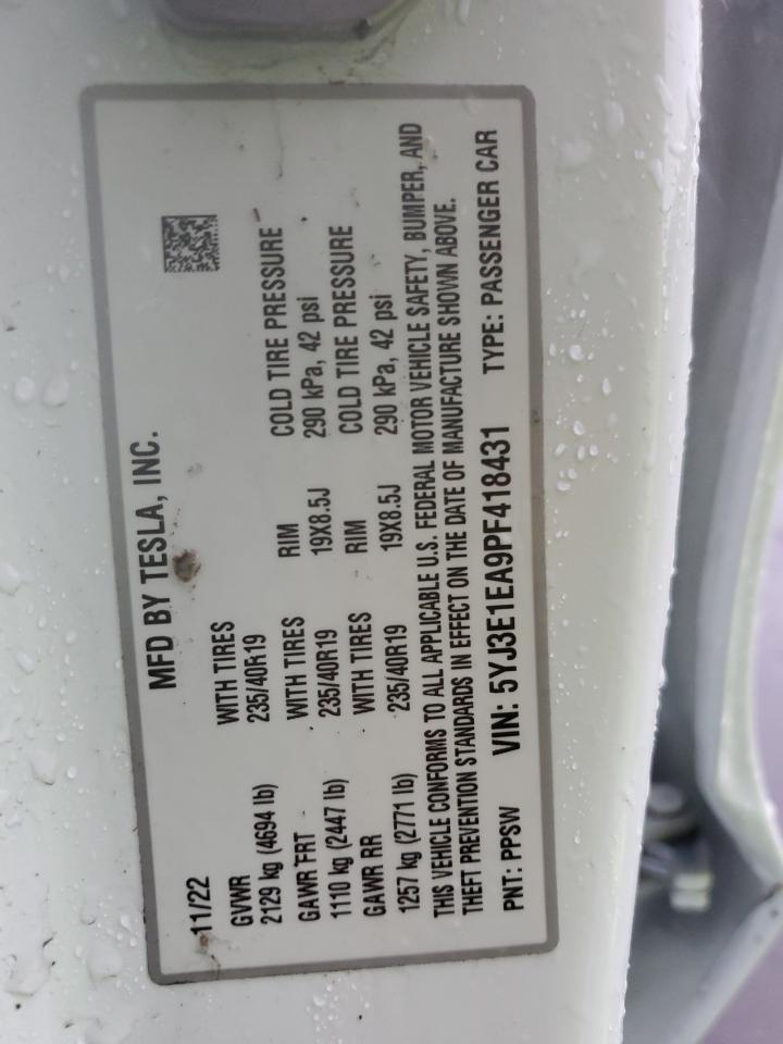 2023 TESLA MODEL 3 VIN:5YJ3E1EA9PF418431