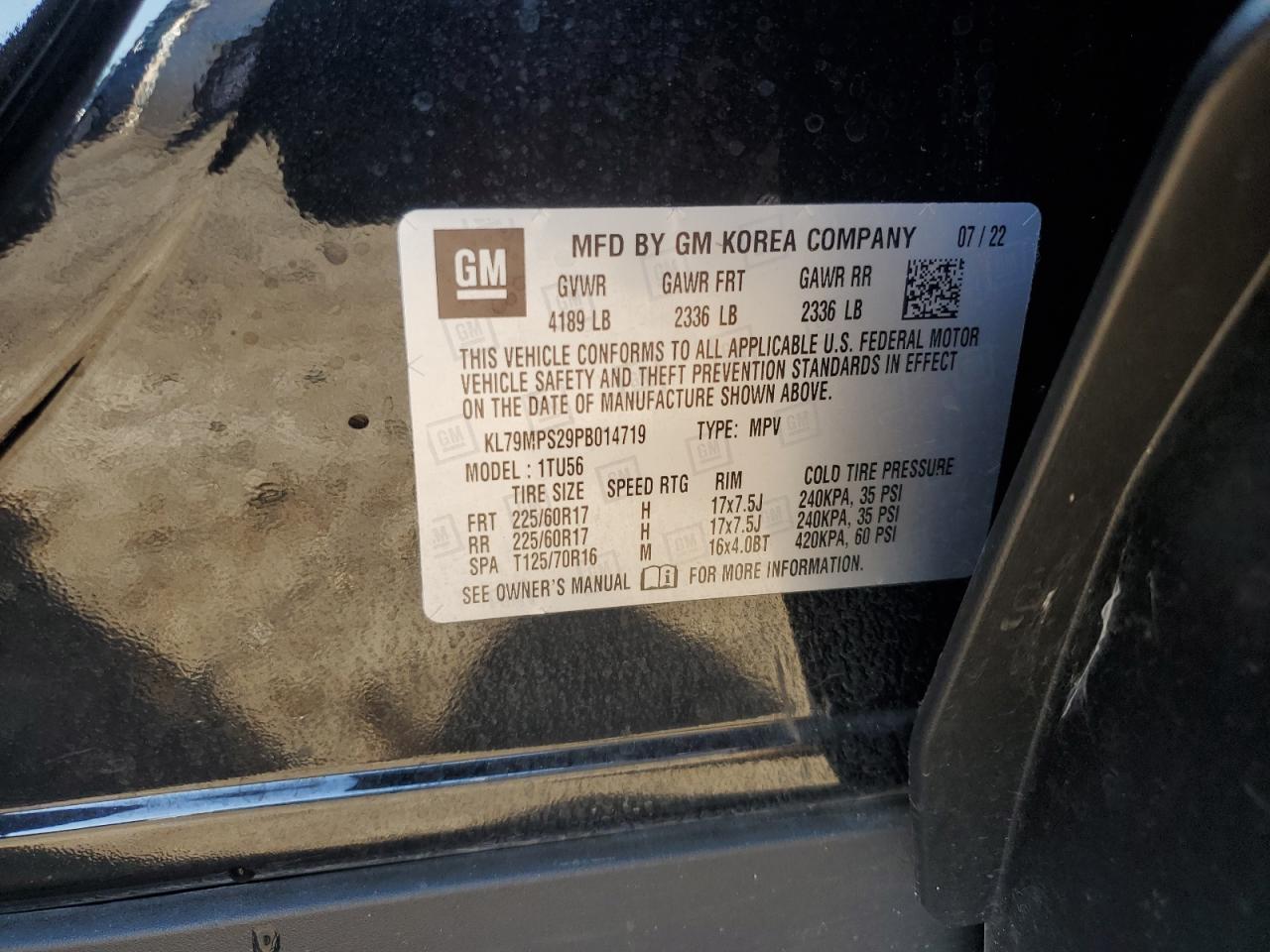 2023 CHEVROLET TRAILBLAZER LT VIN:KL79MPS29PB014719