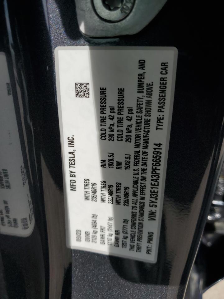 2023 TESLA MODEL 3 VIN:5YJ3E1EA3PF665914