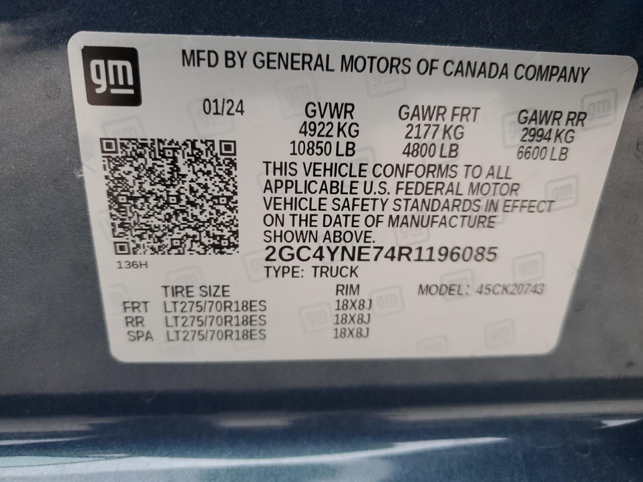 2024 CHEVROLET SILVERADO K2500 HEAVY DUTY LT VIN:2GC4YNE74R1196085