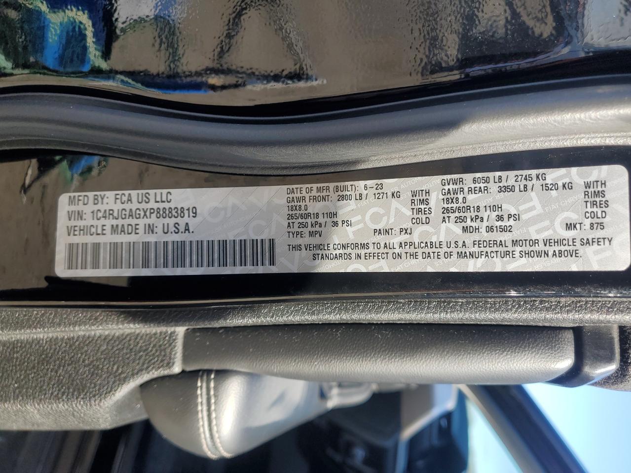 2023 JEEP GRAND CHEROKEE LAREDO VIN:1C4RJGAGXP8883819
