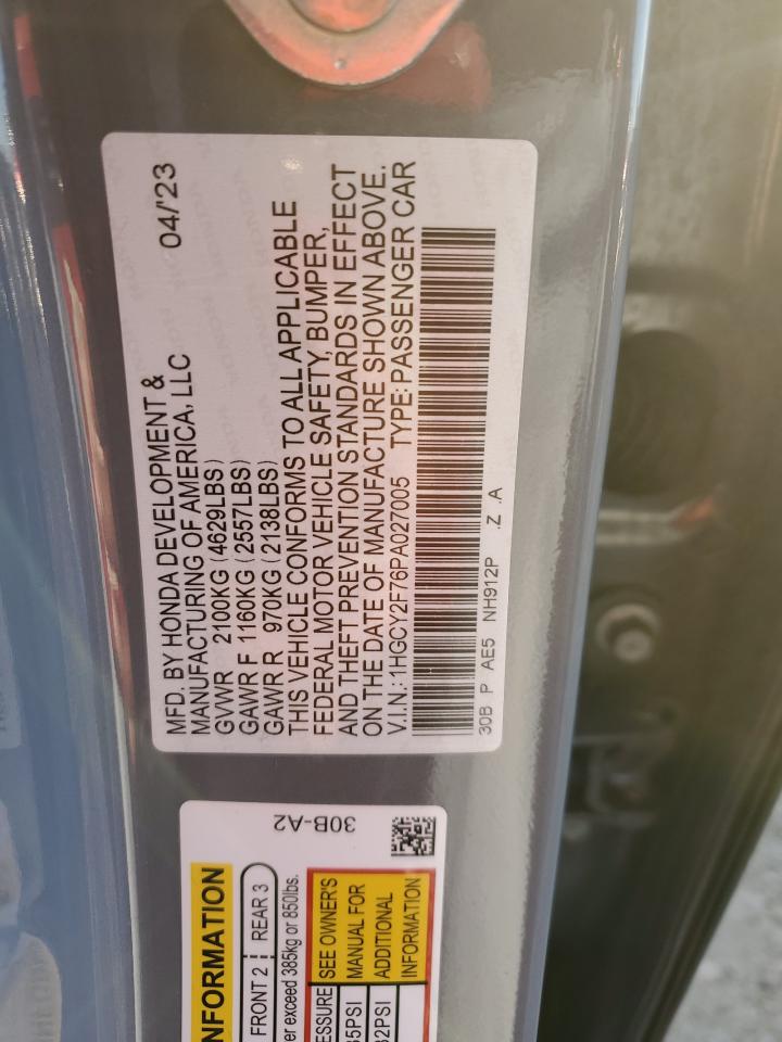 2023 HONDA ACCORD HYBRID SPORT-L VIN:1HGCY2F76PA027005