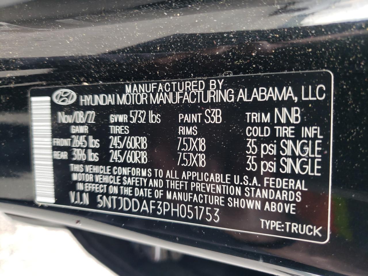 2023 HYUNDAI SANTA CRUZ SEL PREMIUM VIN:5NTJDDAF3PH051753