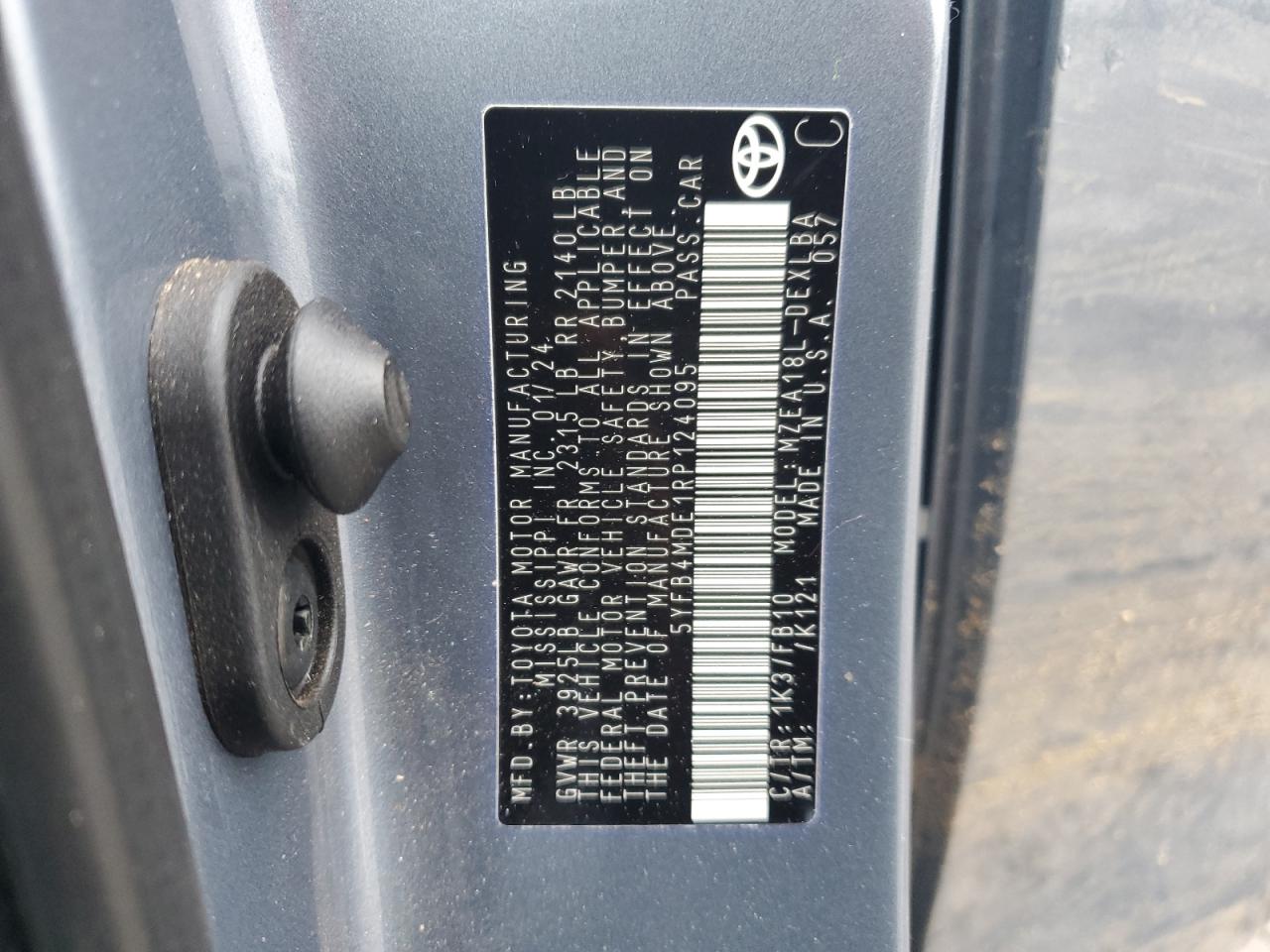 2024 TOYOTA COROLLA LE VIN:5YFB4MDE1RP124095