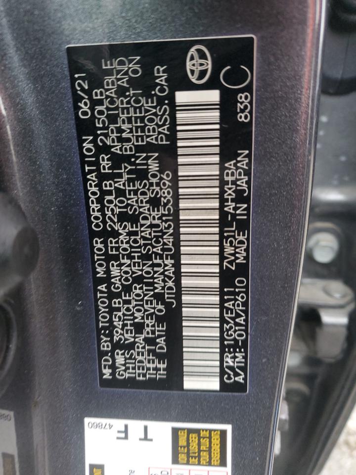 2022 TOYOTA PRIUS NIGHT SHADE VIN:JTDKAMFU4N3153896