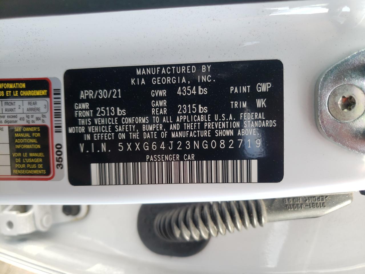 2022 KIA K5 GT LINE VIN:5XXG64J23NG082719