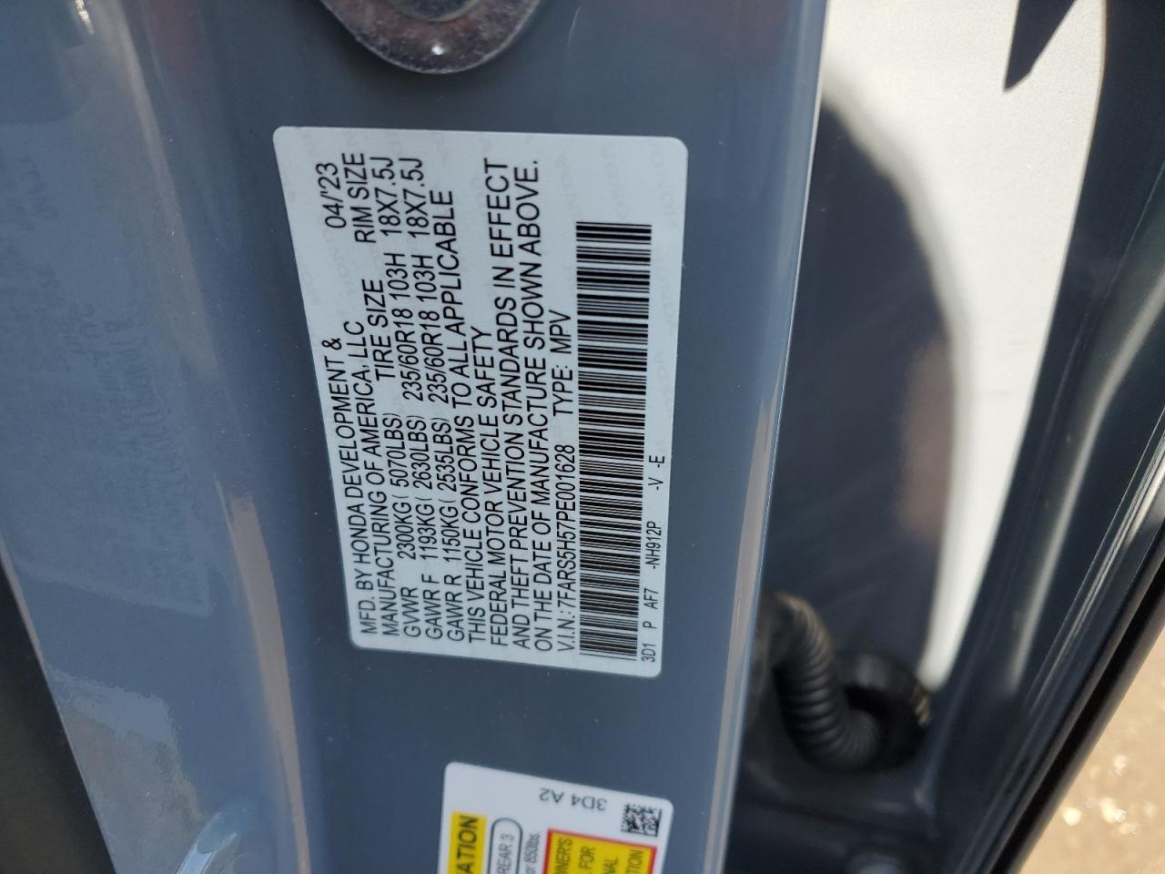 2023 HONDA CR-V SPORT VIN:7FARS5H57PE001628
