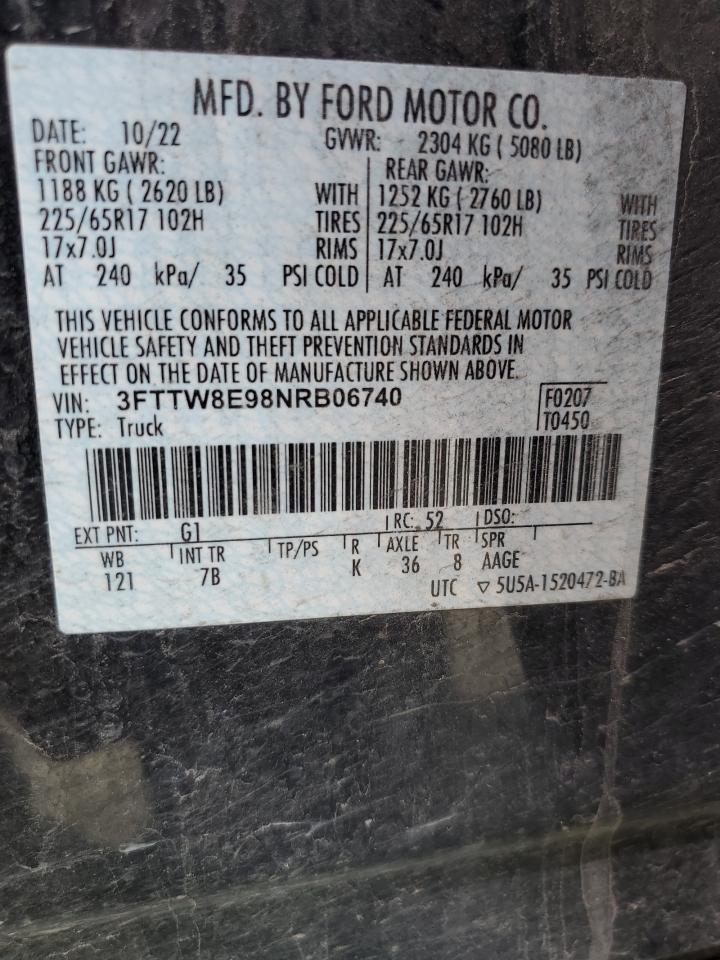 2022 FORD MAVERICK XL VIN:3FTTW8E98NRB06740