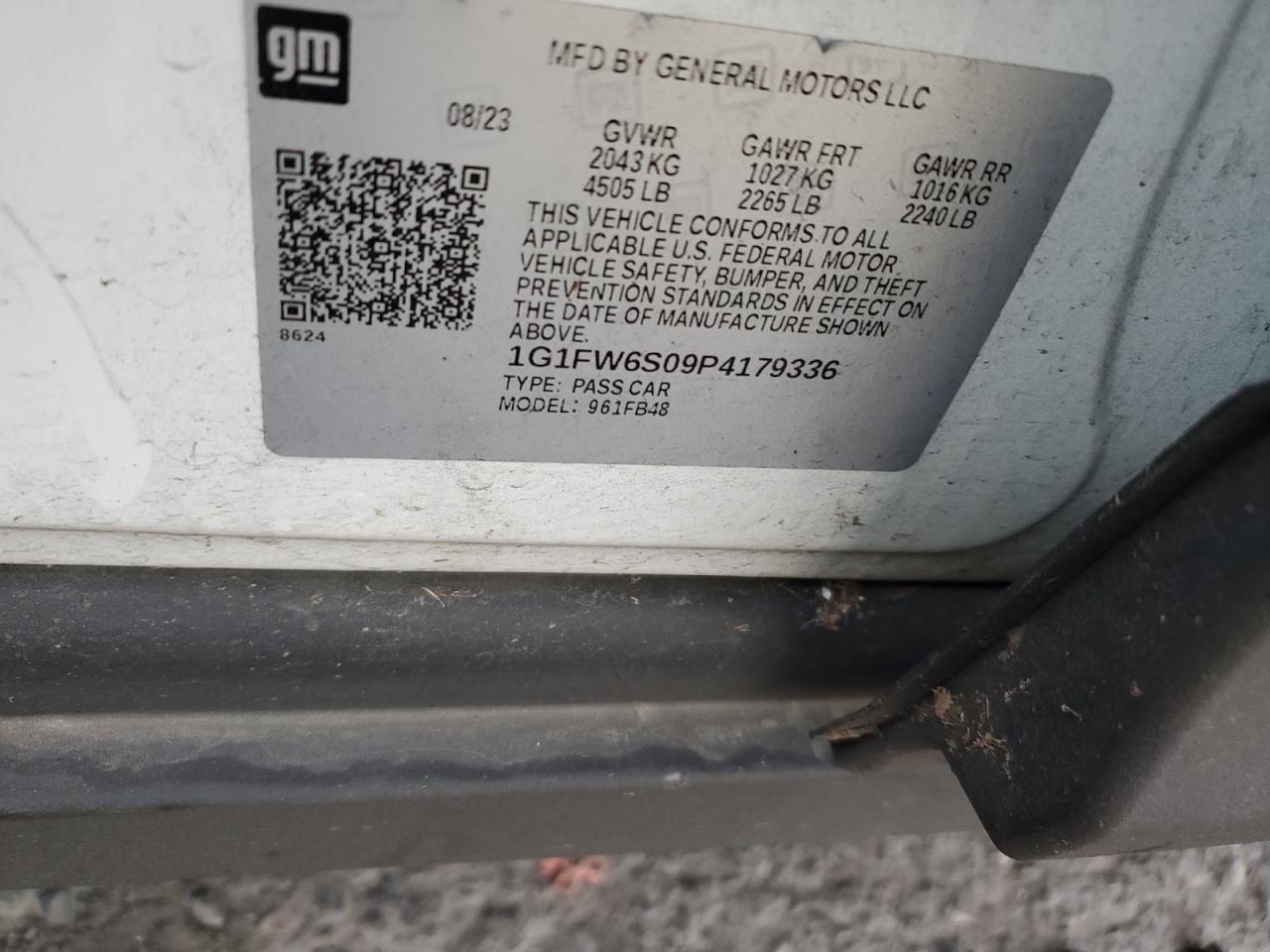 2023 CHEVROLET BOLT EV 1LT VIN:1G1FW6S09P4179336