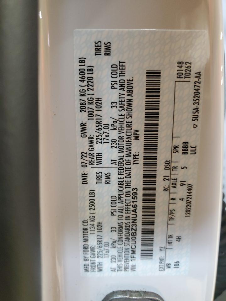 2022 FORD ESCAPE SE VIN:1FMCU0BZ3NUA61593