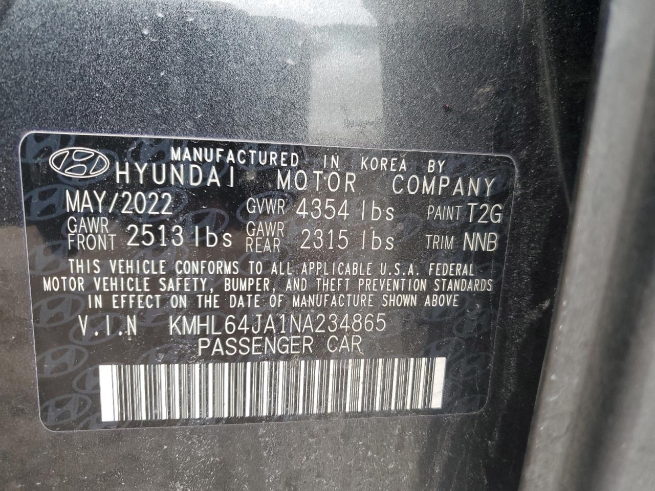 2022 HYUNDAI SONATA SEL VIN:KMHL64JA1NA234865