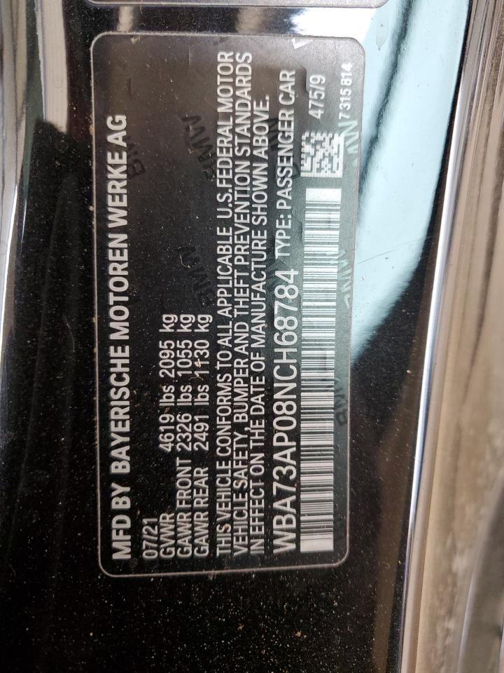 2022 BMW 430XI VIN:WBA73AP08NCH68784