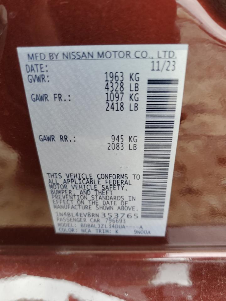 2024 NISSAN ALTIMA SL VIN:1N4BL4EV8RN353765