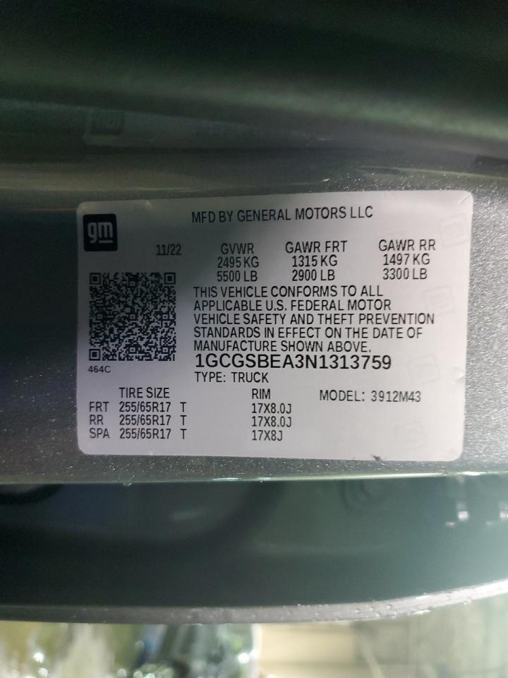 2022 CHEVROLET COLORADO VIN:1GCGSBEA3N1313759