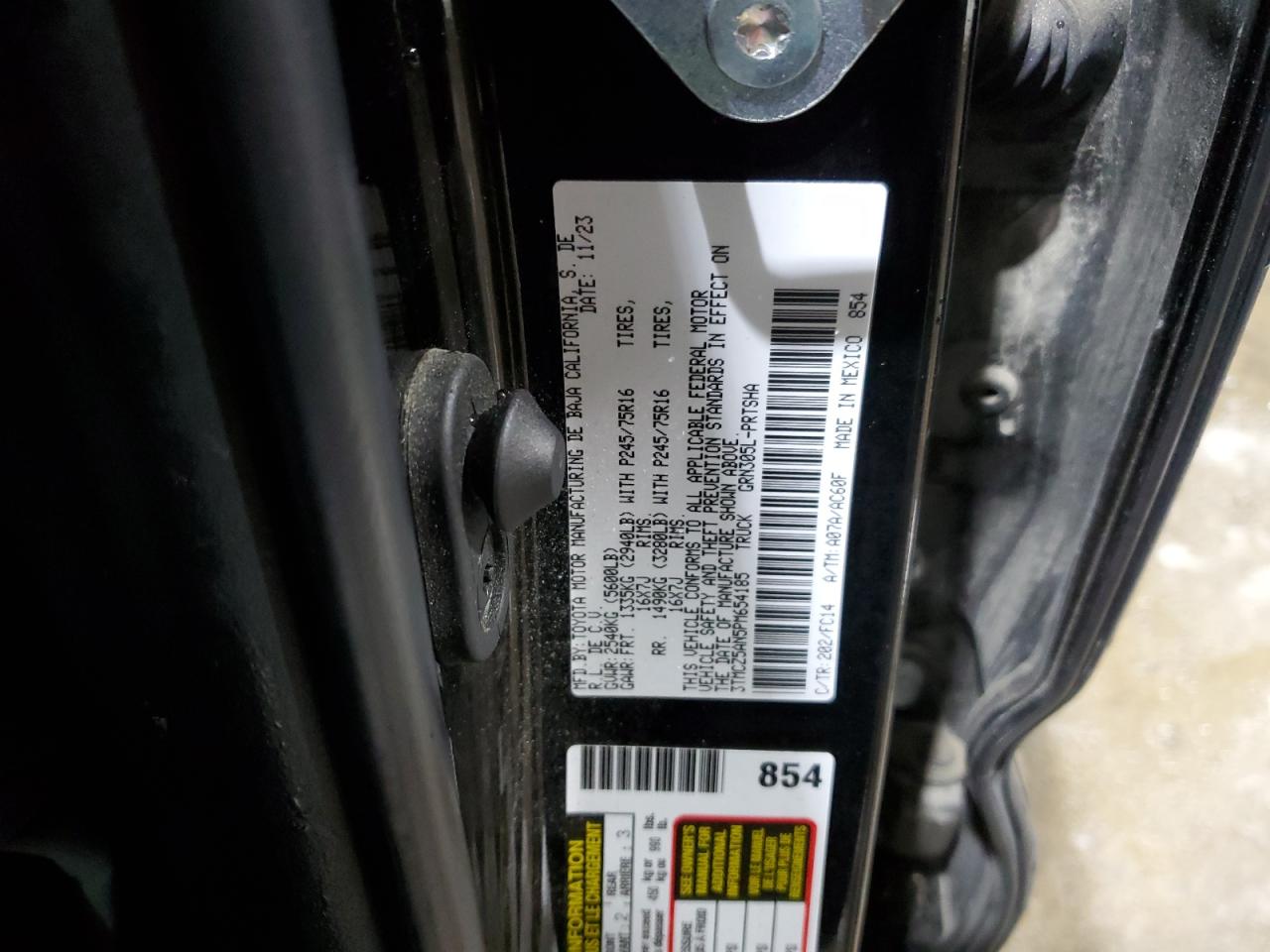 2023 TOYOTA TACOMA DOUBLE CAB VIN:3TMCZ5AN5PM654185