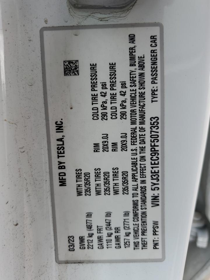 2023 TESLA MODEL 3 VIN:5YJ3E1EC9PF507353