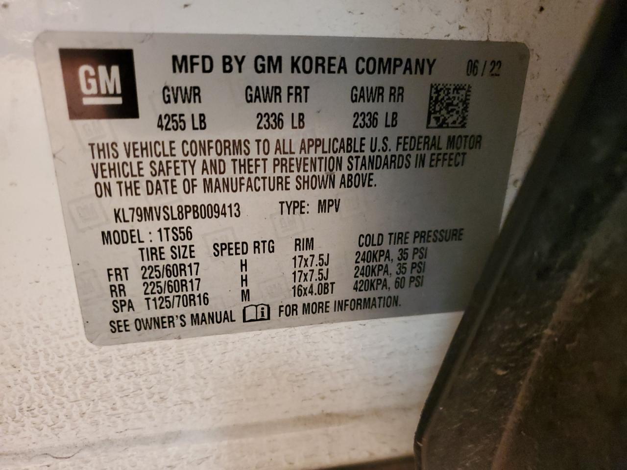 2023 CHEVROLET TRAILBLAZER ACTIV VIN:KL79MVSL8PB009413