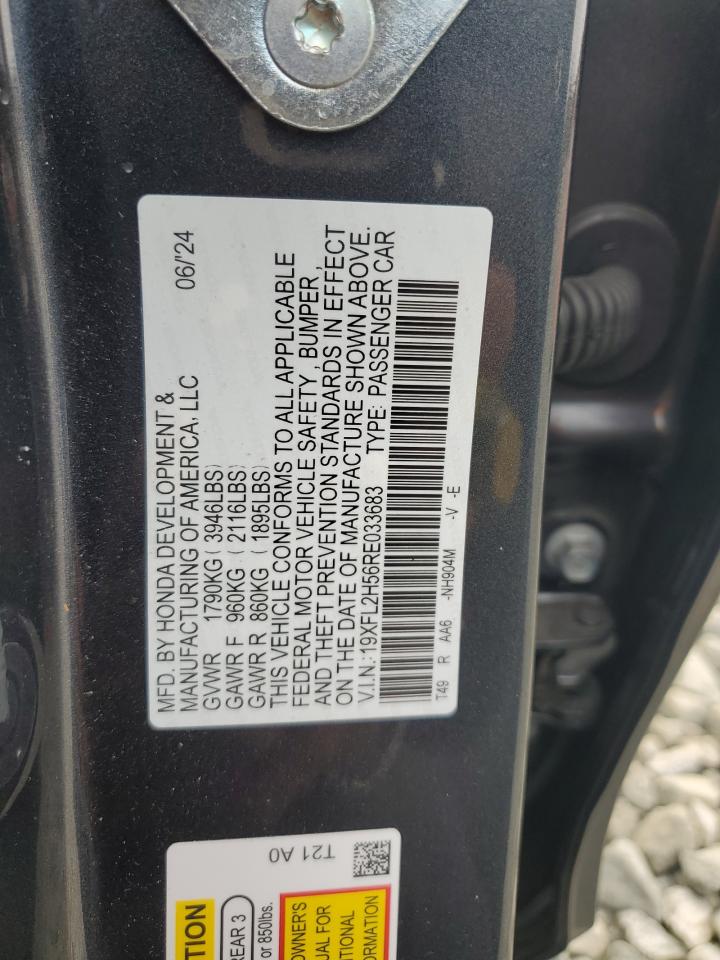 2024 HONDA CIVIC LX VIN:19XFL2H56RE033683