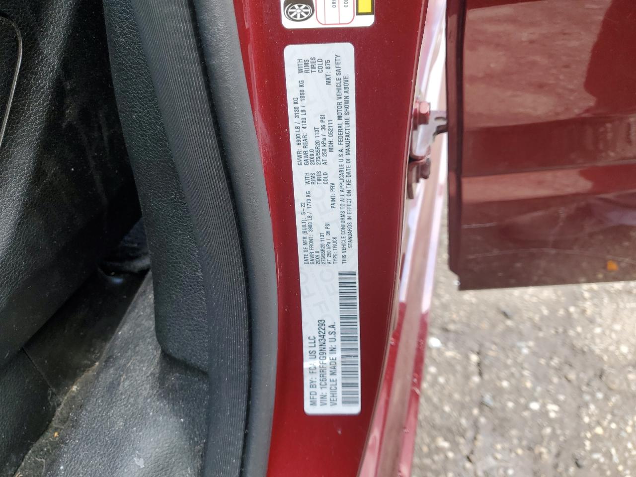 2022 RAM 1500 BIG HORN/LONE STAR VIN:1C6RRFFG9NN342293