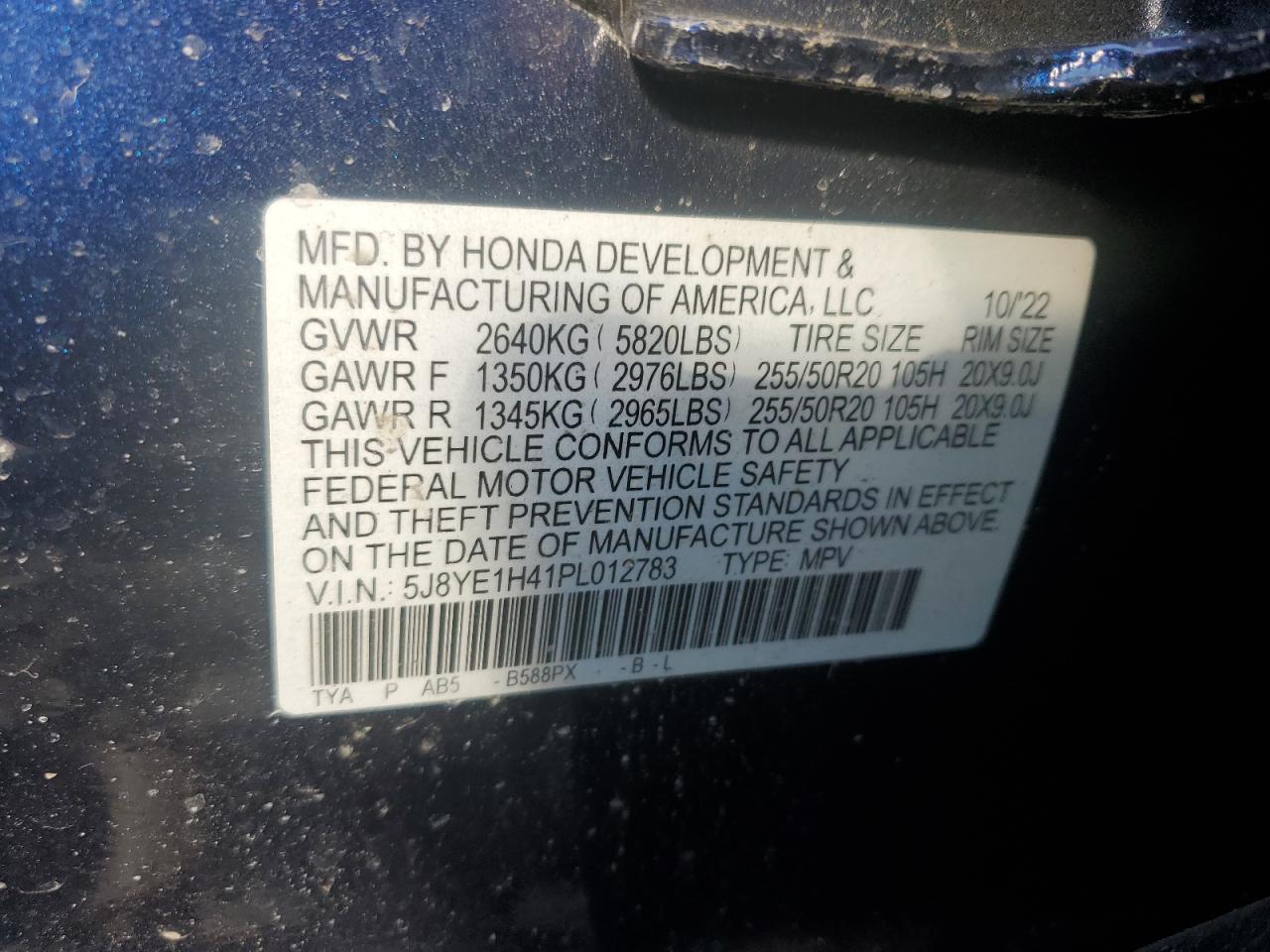 2023 ACURA MDX TECHNOLOGY VIN:5J8YE1H41PL012783