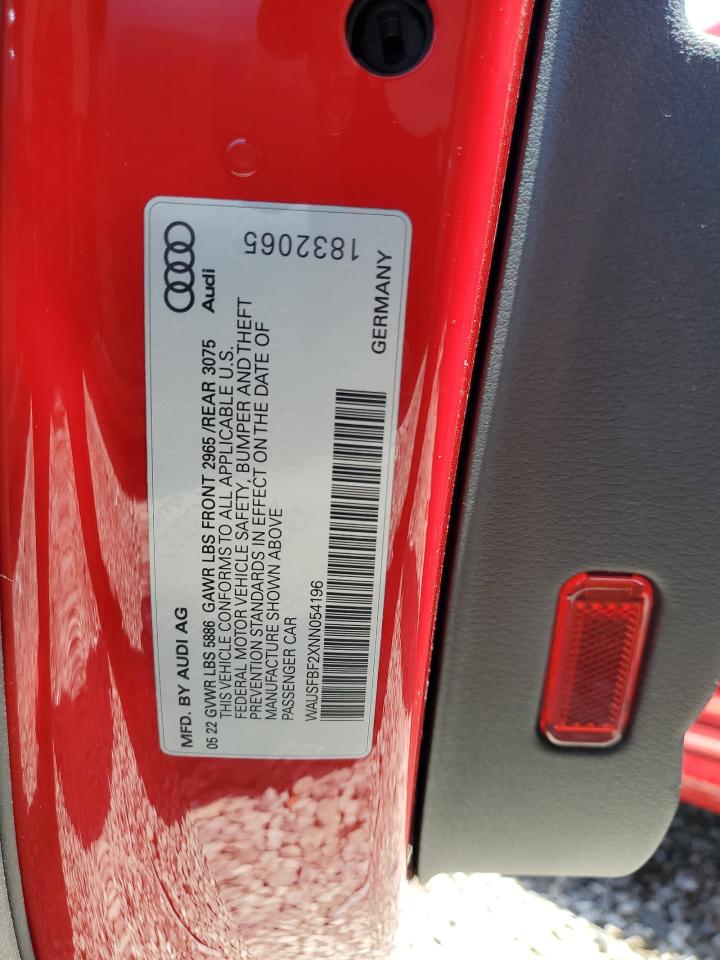 2022 AUDI S7 PRESTIGE VIN:WP0AA2A8XNS255297