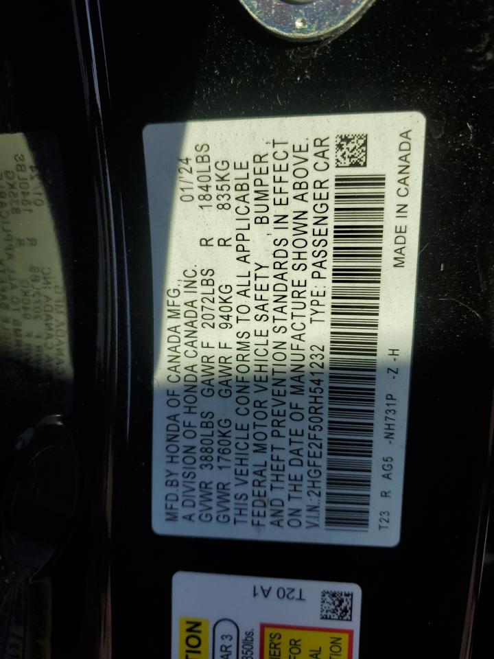 2024 HONDA CIVIC SPORT VIN:2HGFE2F50RH541232