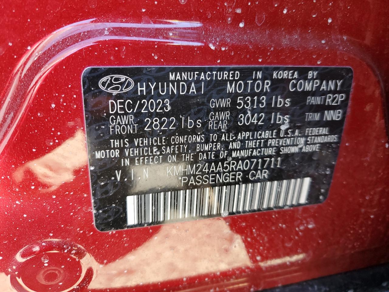 2024 HYUNDAI IONIQ 6 SE VIN:KMHM24AA5RA071711