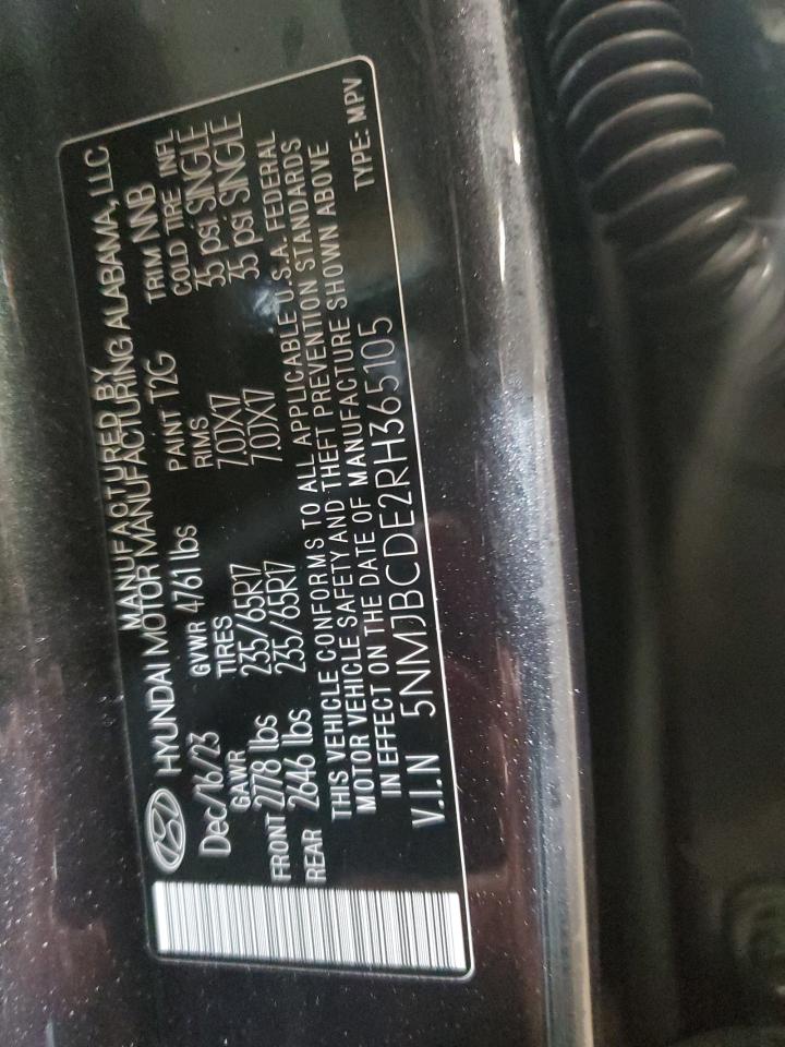 2024 HYUNDAI TUCSON SEL VIN:5NMJBCDE2RH365105