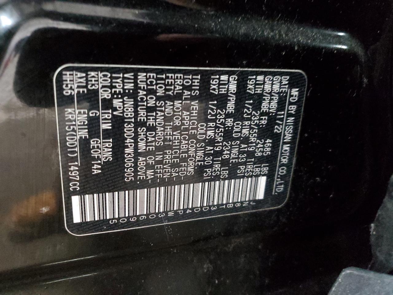 2023 NISSAN ROGUE PLATINUM VIN:JN8BT3DD4PW306905