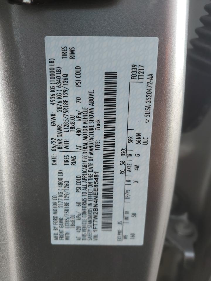 2022 FORD F250 SUPER DUTY VIN:1FT7W2BN4NEE85481