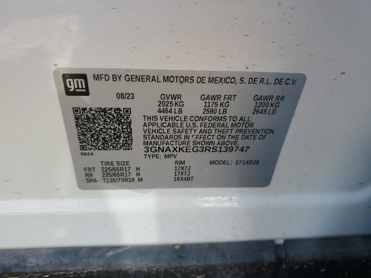 2024 CHEVROLET EQUINOX LT VIN:3GNAXKEG3RS139747