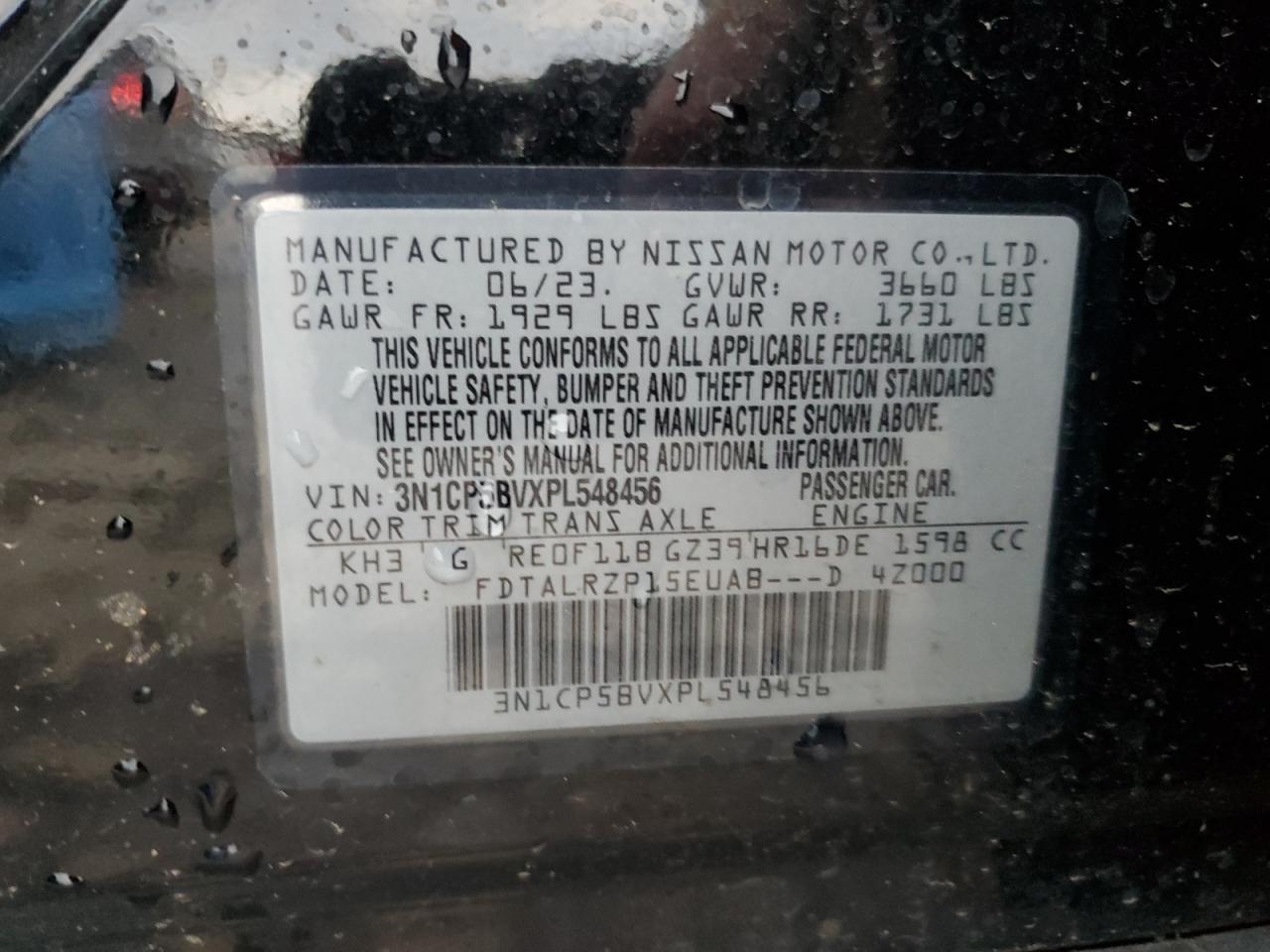 2023 NISSAN KICKS S VIN:3N1CP5BVXPL548456